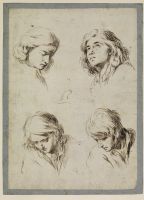 Four studies of heads of young men
