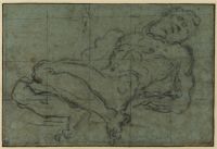 Nude male figure reclining with both arms behind his back (recto)