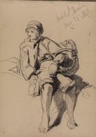 A seated youth with a basket