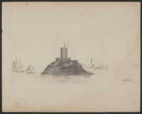 A castle tower on an island of rock