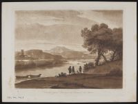 Mountain landscape with four figures by a lake