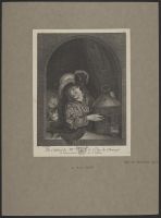 Children with a cat and a bird cage