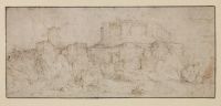 Landscape with a castle and windmill on a rock
