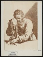 Figure of a man in wiping his face with a cloth