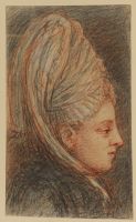 Profile head of woman wearing a large cap (recto)