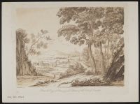Landscape with trees and a bridge over a river