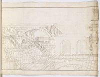Carapecchia's Pratica delle machine de'Teatri. Perspective  drawing of a multi-level building or stage set
