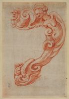 Design for a cartouche with the torso of an angel and a head