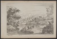 River landscape with figures in a boat