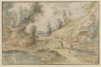 Landscape with shepherds and flock (recto)