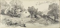 Hut in mountain landscape