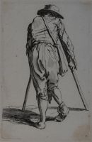 Beggar on crutches with hat from the back (Le Mendiant aux béquilles, coiffé d'un chapeau et vu de dos)