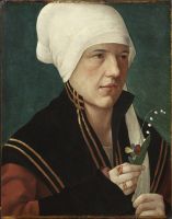 Portrait of a Woman holding a Lily-of-the-Valley and a Pansy
