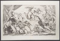 Aeneas and his army fighting the Harpies