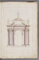 Page 29. Triumphal arch with Composite columns, split entablature, which is surmounted with a vase.