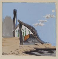Landscape - a sloped structure on a beach containing tall green plants