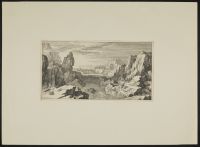 Landscape with a river running through a ravine, leading out to sea