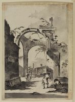 Landscape with ruined arch and figure