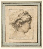 Head of a young woman looking to the right (recto); Head of a bearded man in profile (verso)