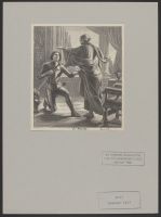 Kneeling knight is helped up by a man in robes and bare feet