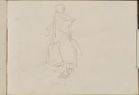 A woman carrying churns? from a yoke (recto)