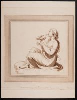 Sketch of a woman kissing a dove