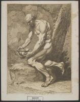 Figure holding a helmet