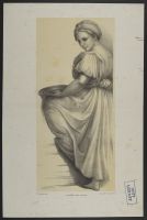 Full-length female figure holding a plate
