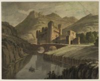 Landscape with river, castles and figures