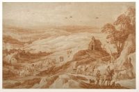 Landscape with figures, cattle and wagons
