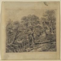 Landscape with house and trees (recto)