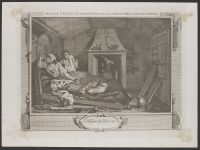 Industry and Idleness, Plate 7, The Idle 'Prentice return'd from Sea, & in a Garret with a common Prostitute