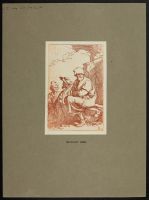 Three men in a landscape, one seated on a rock