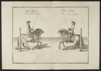 Two equestrian studies - the horses stepping around poles in circles