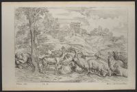 Landscape with a herd of goats and sheep, the shepherd asleep