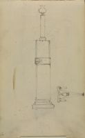 Hanging candelabra and lamp on a plinth