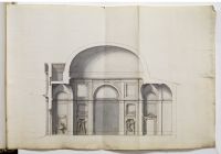 Long section of a centrally planned church with an oval dome