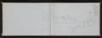 Sketch of Italian town with river (recto)
