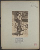 Illustration with a female figure, a male figure in the water beyond