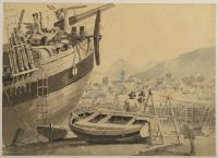 Coast scene, with boat in the foreground - near Dover (?)