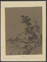 Figure in a wooded landscape with building