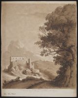 Landscape with a tree in the foreground and a figure reclining