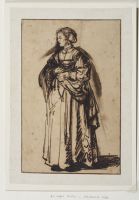The artist's wife, Saskia, standing and holding flowers in her hands