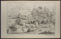 Landscape with two figures leaning on a rock by a river