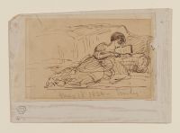 Artist's daughter, Emily, lying on a sofa reading