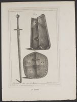 Two ancient pieces of armour, and a two-handed sword, said to have belonged to Guy Earl of Warwick