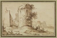 Peasant couple in the shadow of a ruined tower