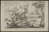 Landscape with figures in a boat on a river