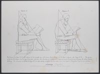 Two diagrams of a man sitting and reading