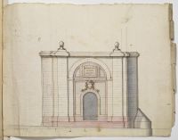 Front elevation of a gateway displaying the coat of arms of  Grand Master Ramon Perellos y Rocafull (1697-1720)